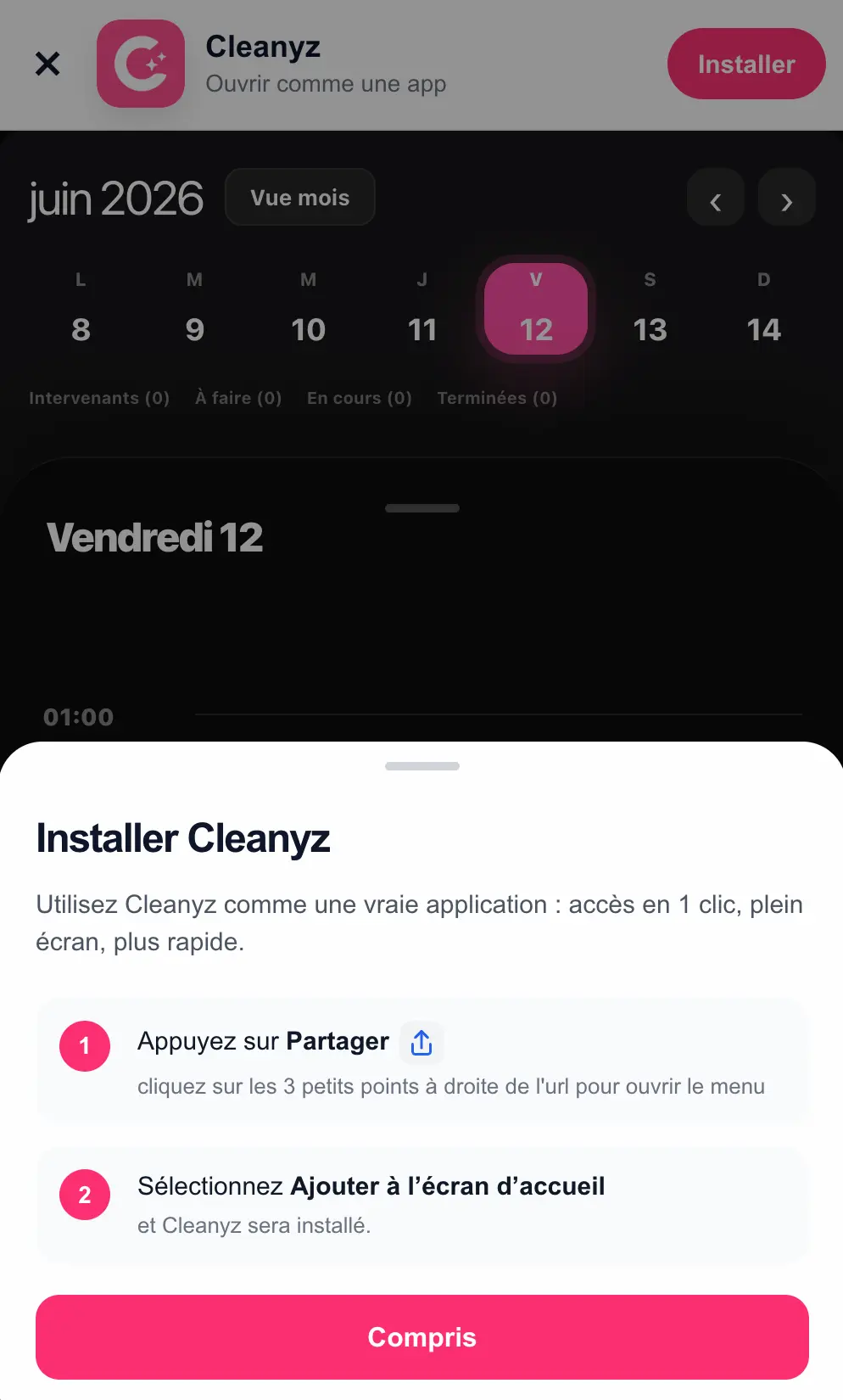 Application ménage Cleanyz ajoutée sur téléphone