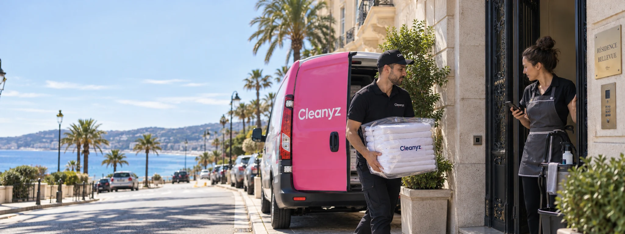 Livraison Cleanyz Logistics de linge propre à une professionnelle du ménage