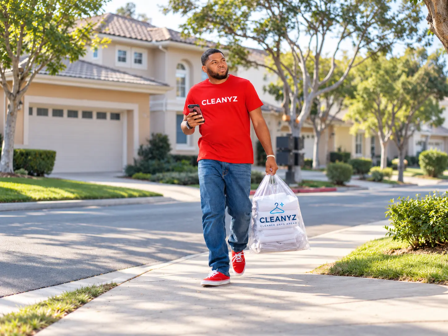 Agent logistique Cleanyz livrant du linge propre pour une location Airbnb