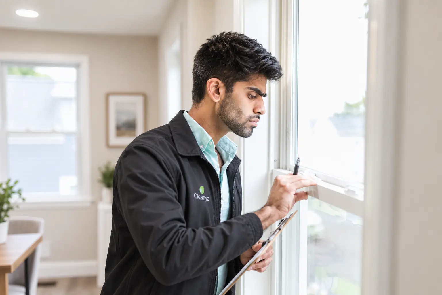 Responsable qualité Cleanyz inspectant les finitions d'une intervention