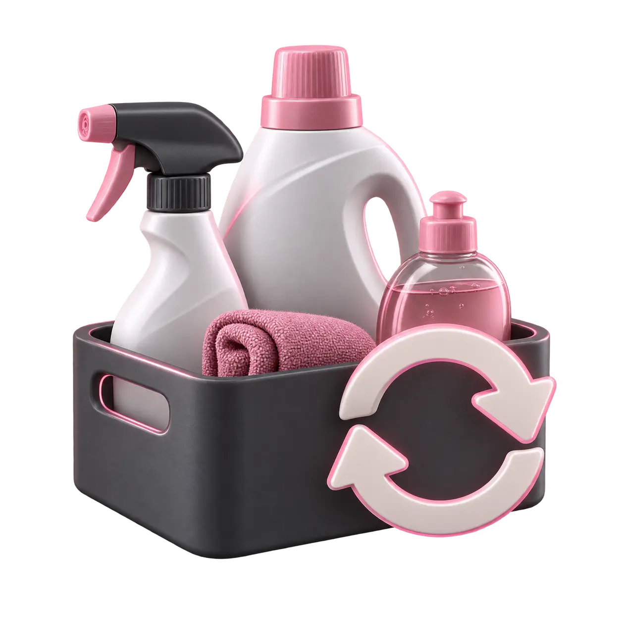 Kit de produits ménagers avec symbole de réapprovisionnement automatique
